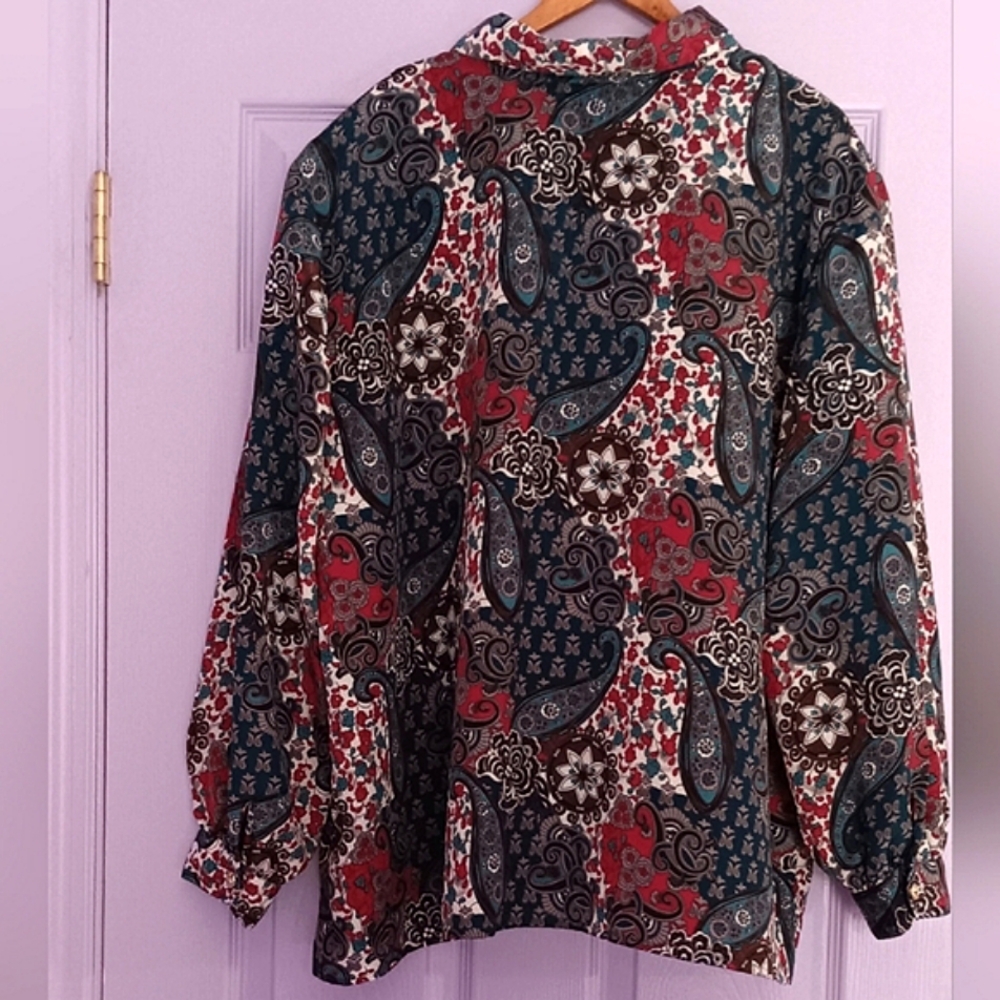 Vintage | Paisley Button-Up Silky Shirt Plus Size 1X